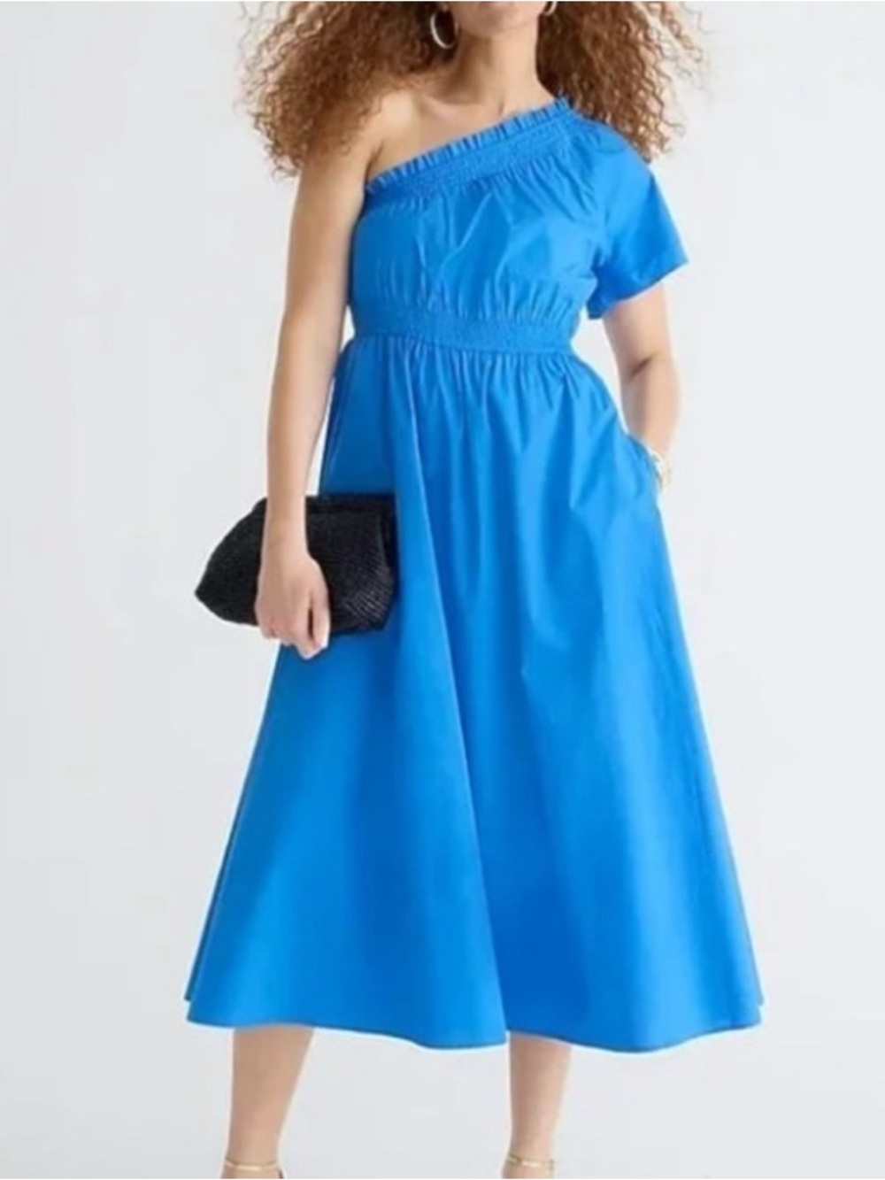 J. Crew One-Shoulder Bright Blue Midi Dress